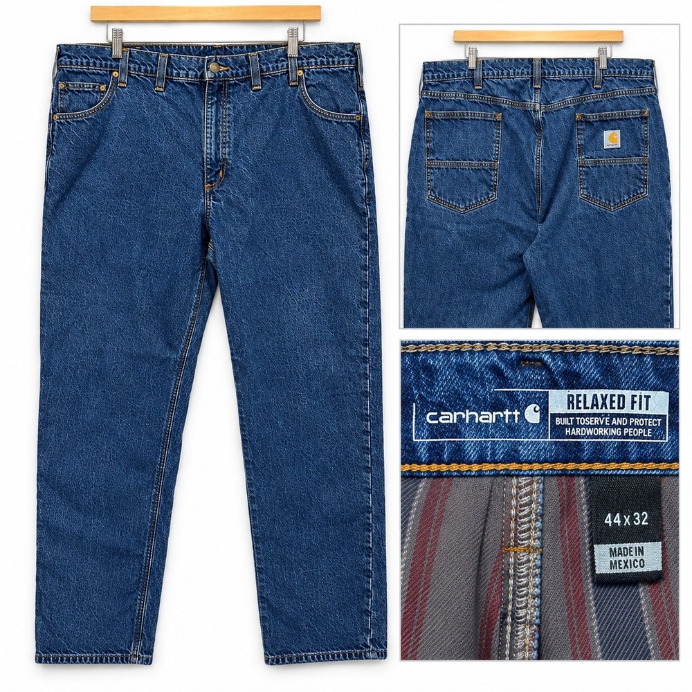 Carhartt Mens 44x32 Blue Relaxed Fit Flannel Lined 5-Pocket Jeans BD4942-H45
